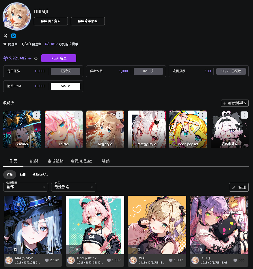 個人頁面示意圖